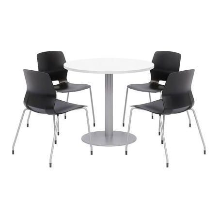 Kfi KFI 42" Round Dining Table & Chair Set, Designer White Table With Black Chairs OLTFL42RD-B1922-SL-D354-4-OL2700-P10
